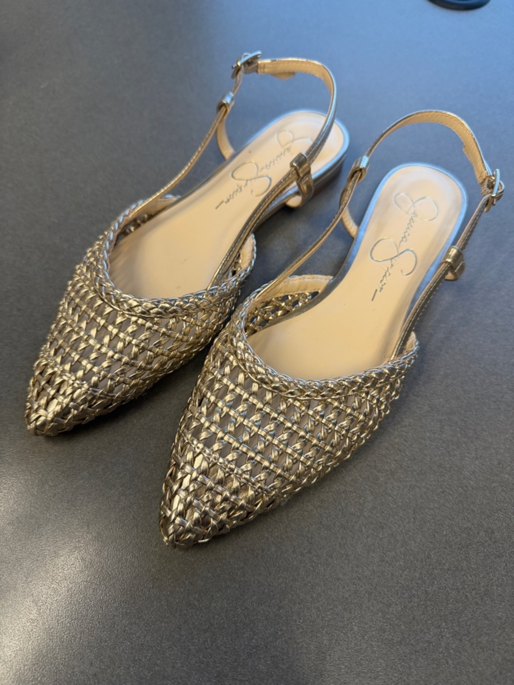 Jessica Simpson gold woven slingback flats